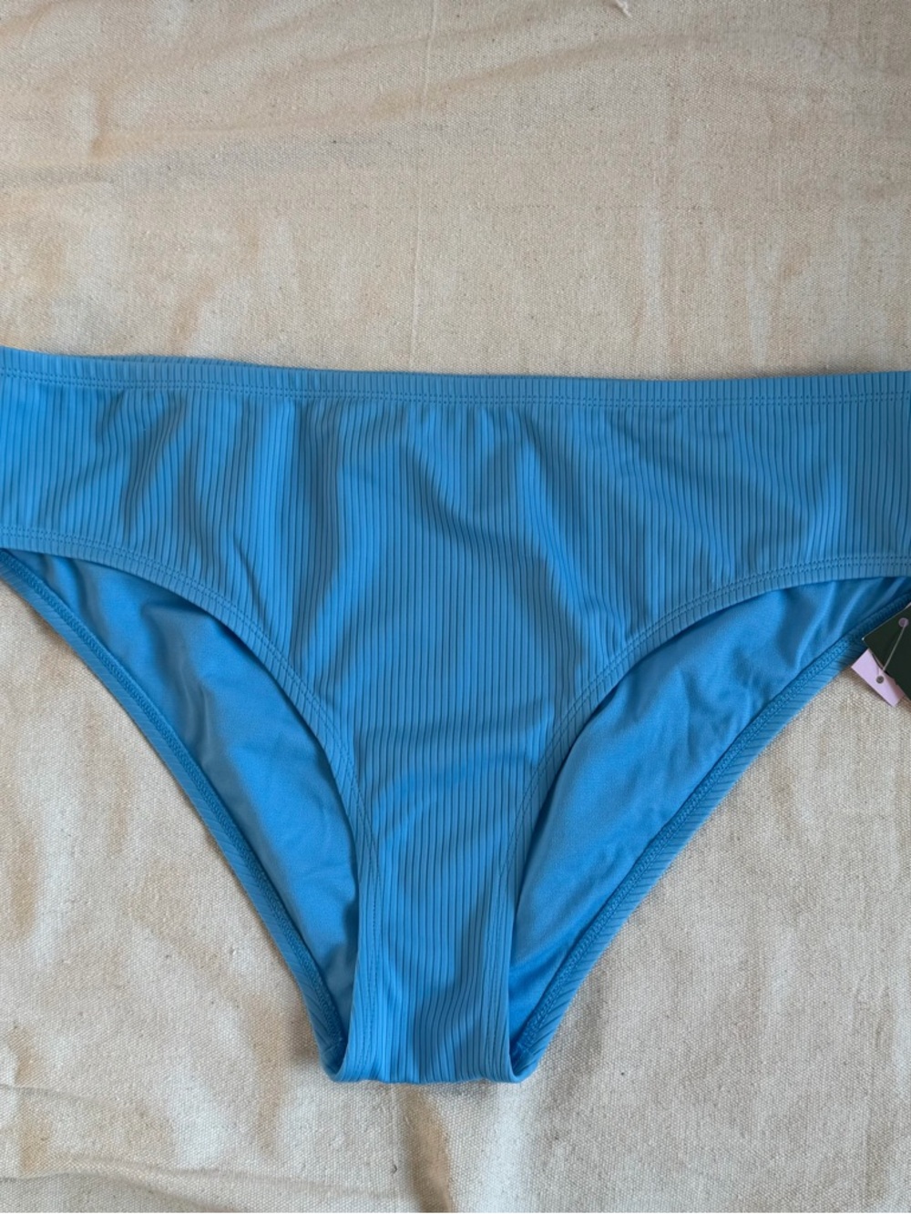 Blue Ribbed High-Leg Cheeky Bikini Bottoms Plus Size 1X Coastal Grandmother